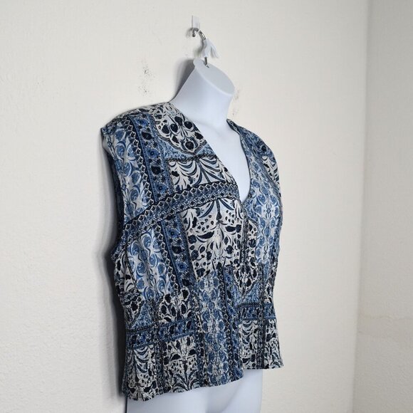 Old Navy Floral Crop Top Sz XXL Smocked Waist Back Tie Boho Peasant Coastal Blue - Picture 3 of 14